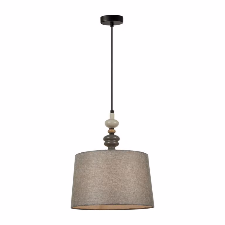 Lampada a sospensione classica per soggiorno camera da letto nero-grigio con paralume Ø34cm in tessuto elemento decorativo 1xE27 60W NEROM Italux