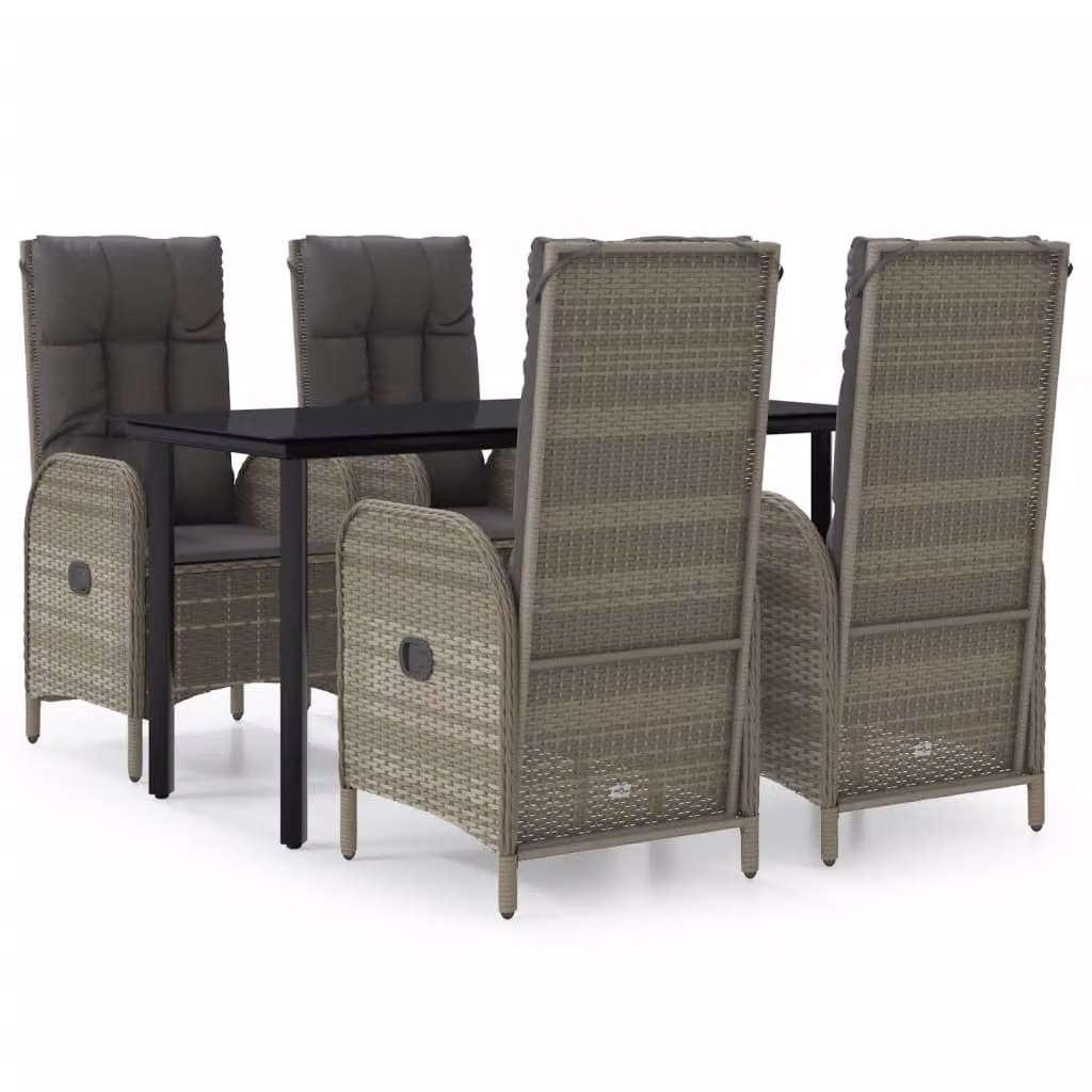 vidaXL Set da pranzo da giardino 5 pezzi con cuscini in polyrattan nero e grigio
