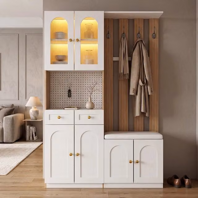 Set ingresso consolle scarpiera panca appendiabiti ¨C Minimal ¨C bianco rovere 180x120x30 cm design moderno