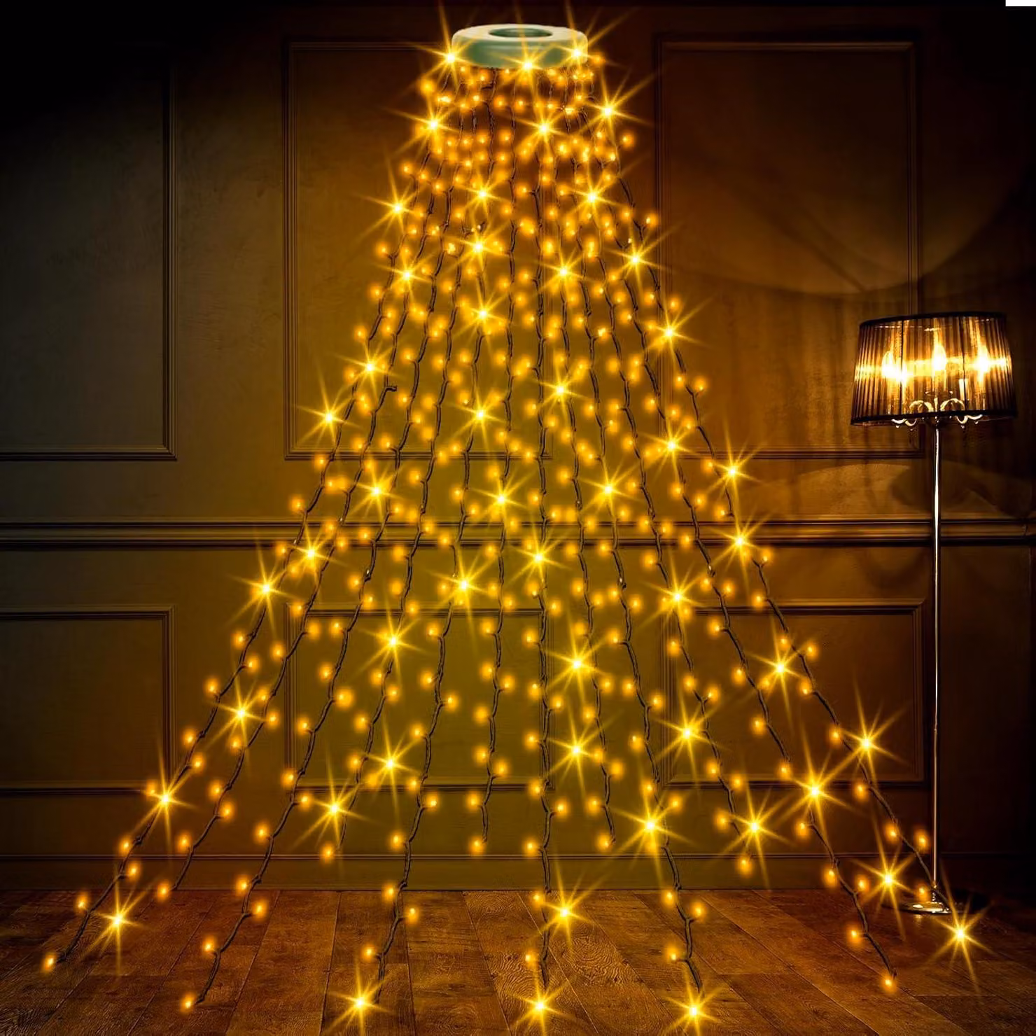 280 luci per albero di Natale a LED con anello, 2 m x 8 fili bianco caldo, IP65 resistente alle intemperie, 8 modalità e funzione memoria, luci da fata per interni ed esterni