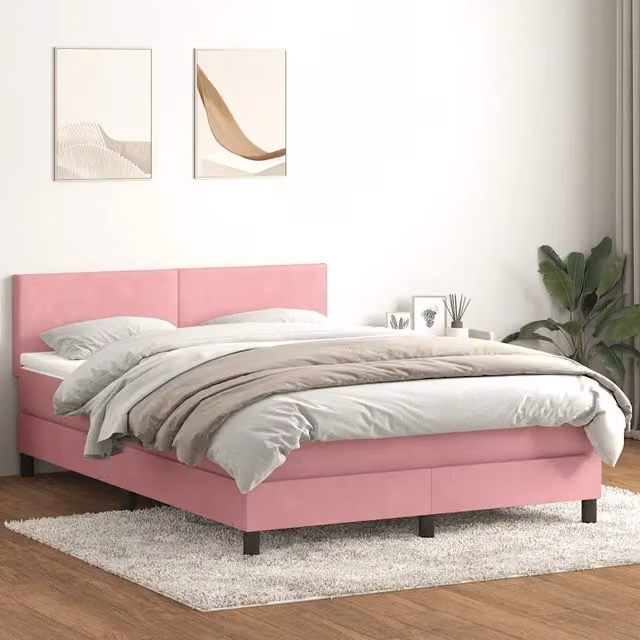 Giroletto a Molle con Materasso Rosa 160x210 cm in Velluto 3316028