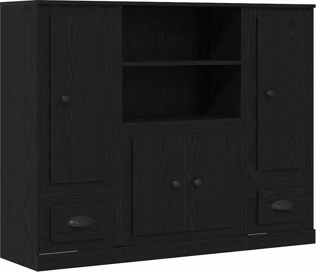 Credenza | Highboard Rovere Nero 132 x 35.5 x 103.5 cm Legno multistrato