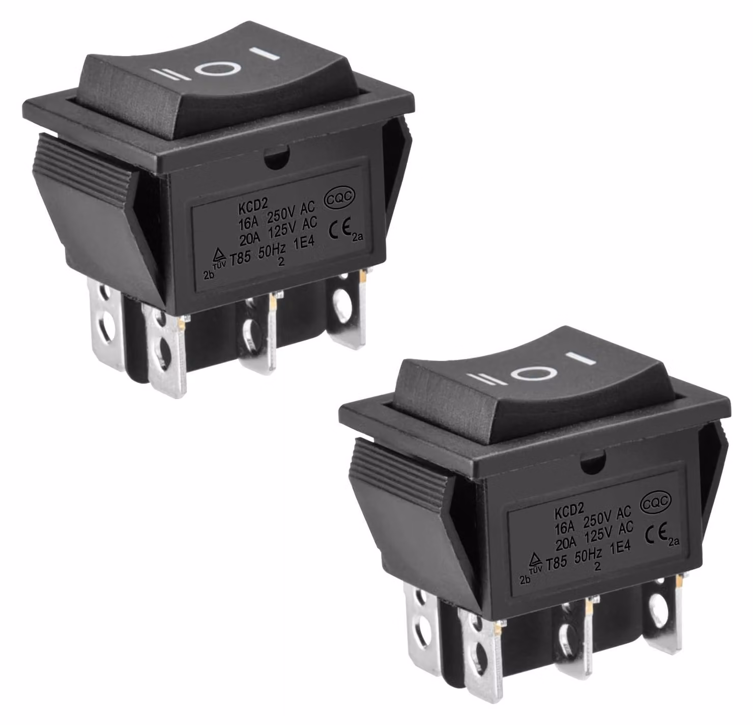 Interruttore a levetta DPDT, 16A, 250V AC, (ON)-OFF-(ON), colore nero, confezione da 2 pezzi.