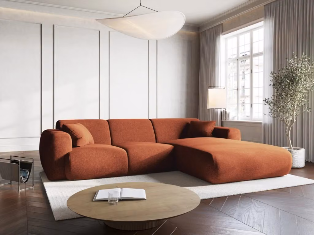 Divano angolare destro Nolio Cosmopolitan Design a 4 posti in ciniglia arancione L 260 x P 114 x H 72 cm – 2