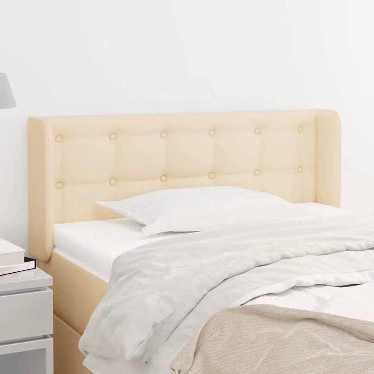 Testiera ad orecchio vidaXL in tessuto beige con struttura in legno L: 93 cm, P: 16 cm, H: 78-88 cm