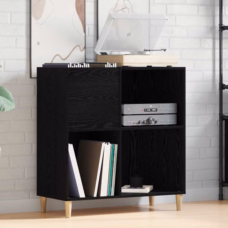 vidaXL Mobile porta vinili moderno in MDF, colore nero e beige, L: 84,5 cm, P: 38 cm, H: 89 cm