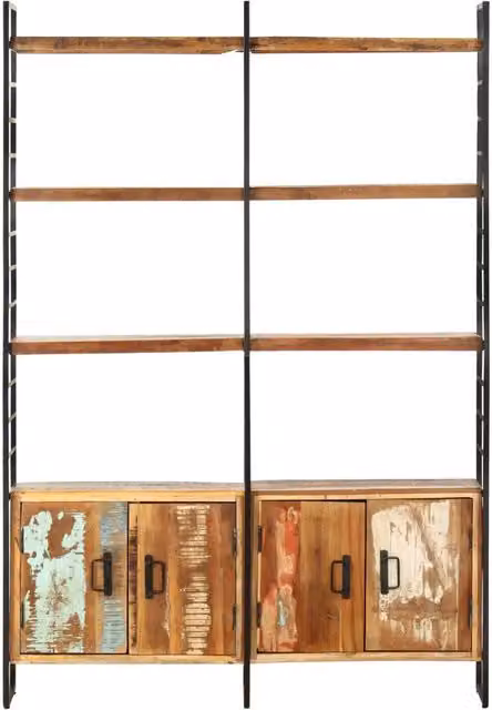 Libreria Industrial a 4 Livelli vidaXL in Legno Massello di Recupero e Metallo, Marrone, L: 124 cm, P: 30 cm, H: 180 cm
