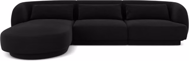 Divano angolare sinistro Tulum Cosmopolitan Design a 4 posti in velluto nero L/P/H: 255 x 125 x 99 cm