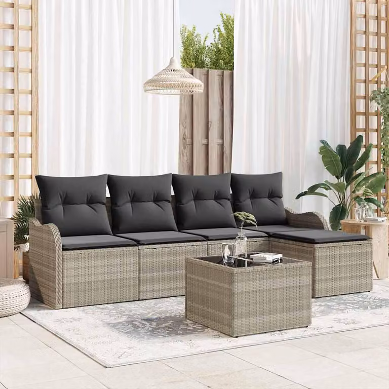 Maison Exclusive - Set Divano da Giardino 6 pcs Grigio chiaro polyrattan