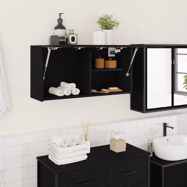 Mobile da bagno a parete vidaXL nero con ante e ripiani interni L/P/H: 80 x 25 x 40 cm