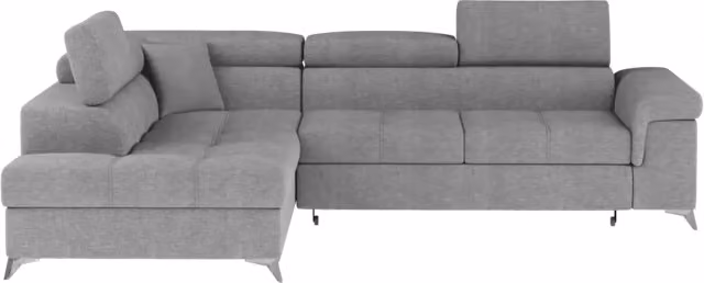 Divano ad angolo convertibile PALAZZO MEUBLORAMA grigio chiaro, 4 posti con angolo sinistro, funzione letto e contenitore, L 275 cm x P 88 cm x H 43 cm