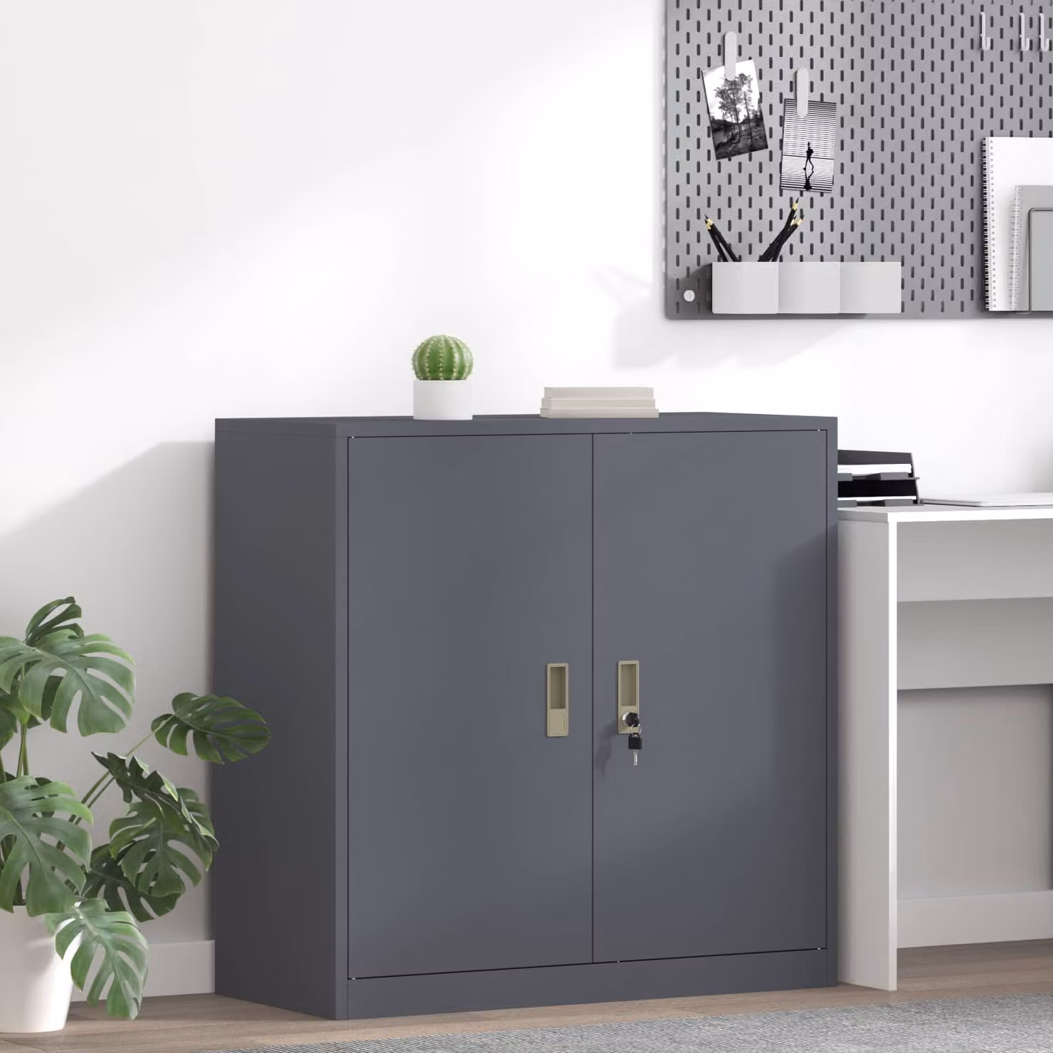 Armadio in metallo vidaXL con ante a battente e serratura, colore antracite opaco, L 90 x P 40 x H 90 cm – 1