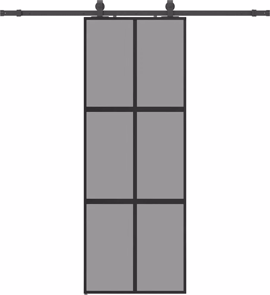 Porta Scorrevole Set Ferramenta Nera 76x205 cm Vetro Temperato