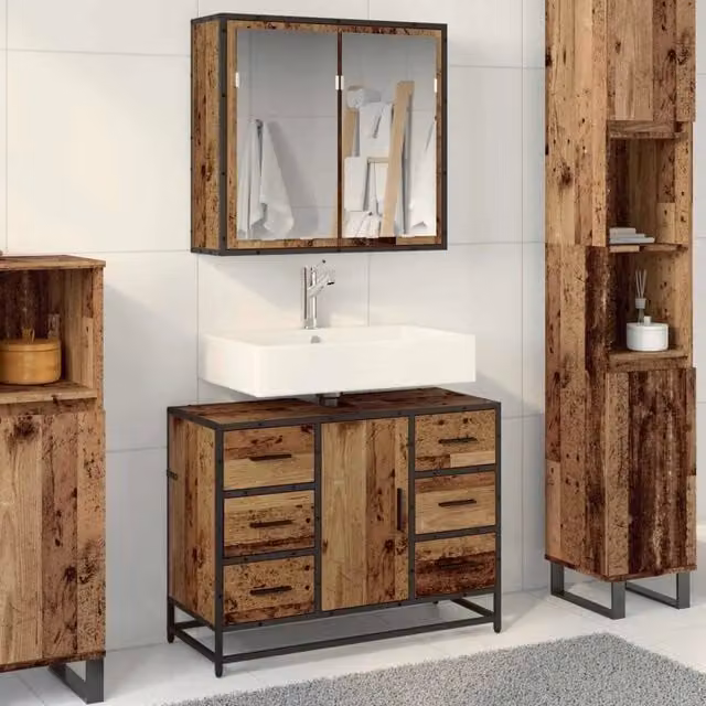 Set di mobili per il bagno 2 pz Legno vecchio 80 x 33 x 60 cm 3402429