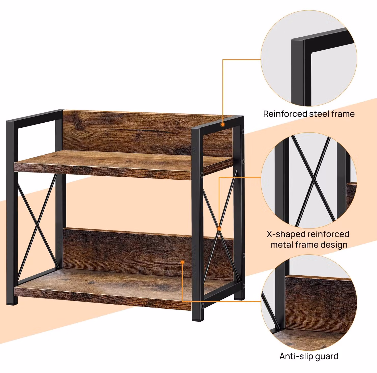 Portaspezie - Organizzatore per caffè - 2 ripiani - Legno - Per il piano di lavoro della cucina - Versatile - Nero