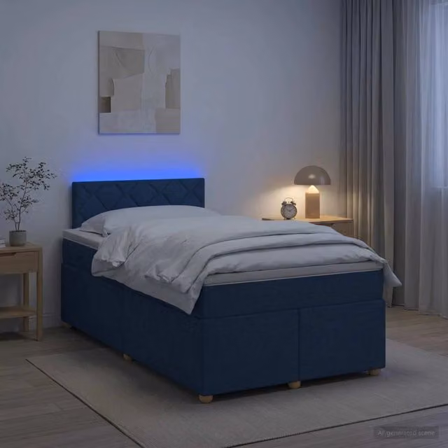 Letto box spring vidaXL con materasso a molle insacchettate e base contenitore, colore blu e bianco, L/P: 120 x 200 cm – 1