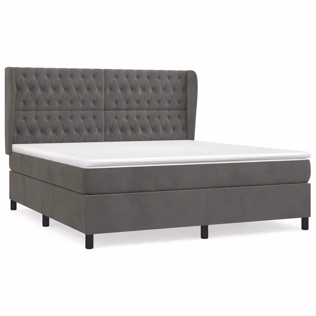 vidaXL Giroletto a Molle con Materasso Ibrido in Velluto Grigio e Bianco L/P/H: 160 x 200 x 128 cm – 2