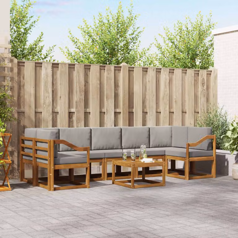 Set di divani da esterno vidaXL 8 pz in legno di acacia con cuscini Grigio e Marrone