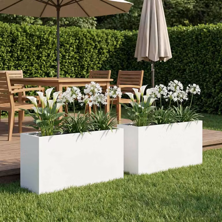 Set di 2 vasi da giardino vidaXL in metallo bianchi, L: 80 cm, P: 30 cm, H: 50 cm