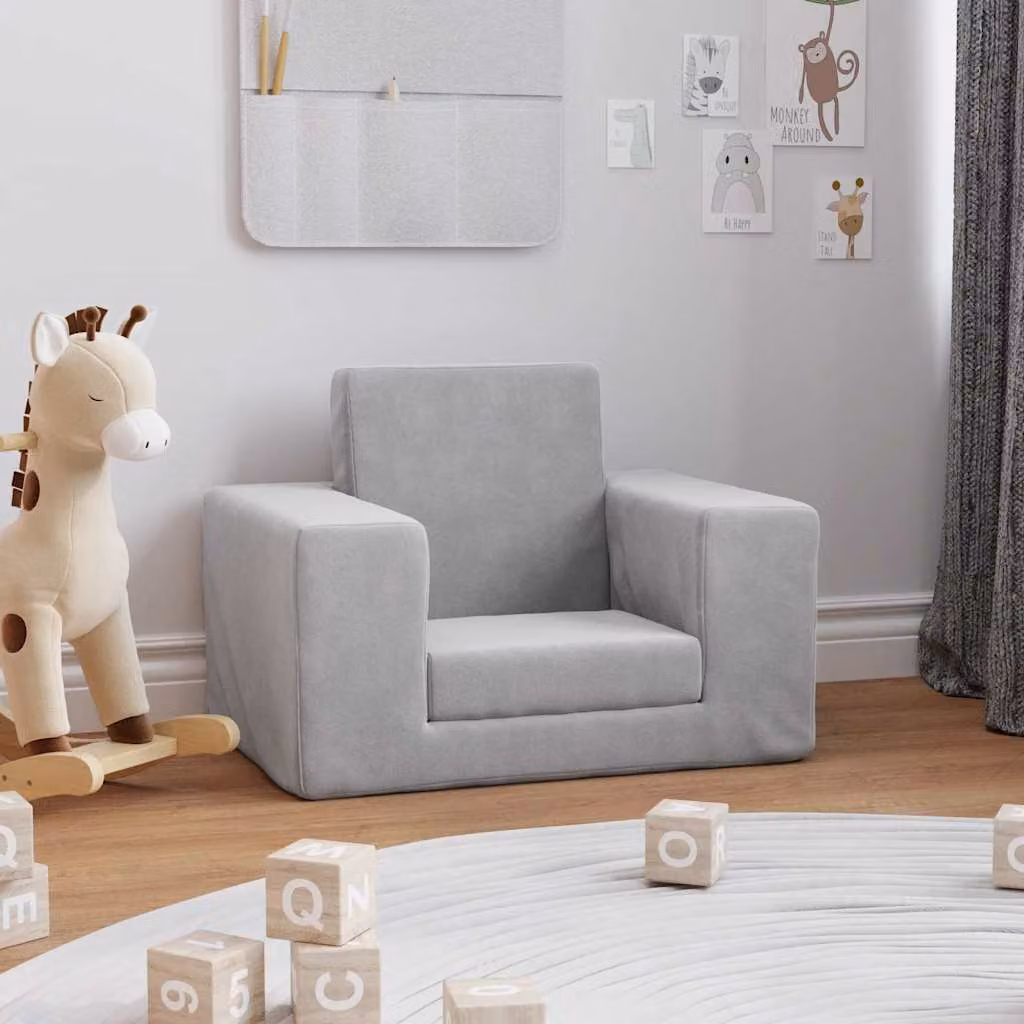 Maison Exclusive - Divano letto per bambini, color grigio chiaro, in morbido peluche