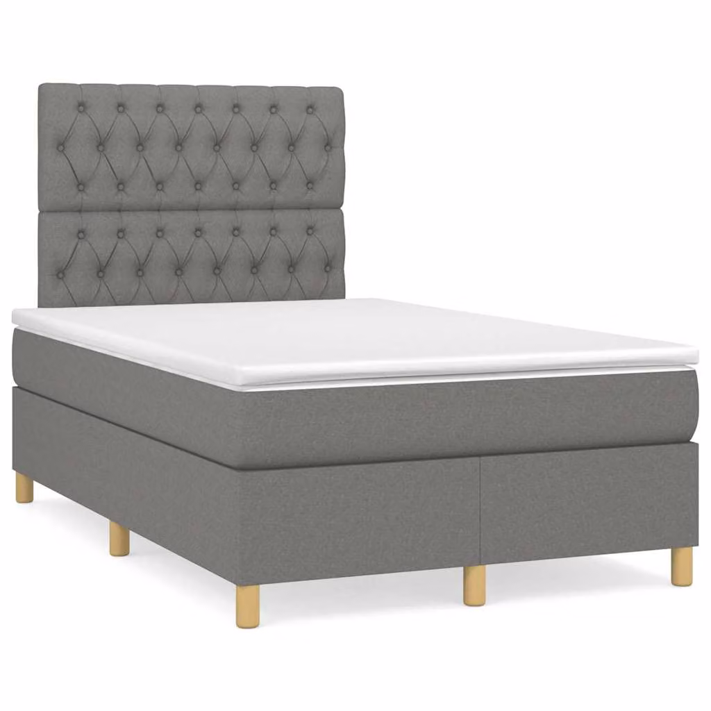 Letto a Molle con Materasso e Illuminazione LED vidaXL in Tessuto Grigio e Bianco L/P/H: 120 x 200 x 193 cm
