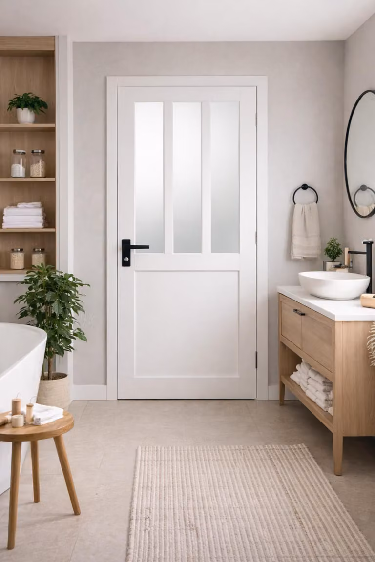 Bloc Porta Officina Bianca Vetro Depoli H204 x L83 cm Lato Tabella P.giusto, maniglia GD MENUISERIES