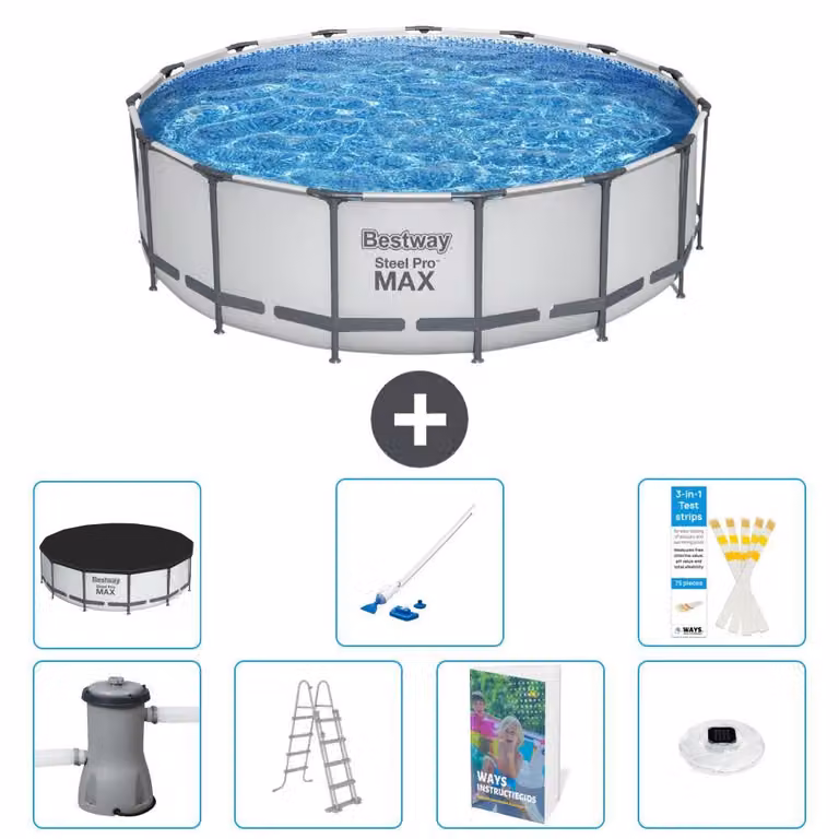Bestway Steel Pro MAX, piscina in acciaio, forma rotonda, dimensioni 488x122 cm, composta da 6 parti, modello S552