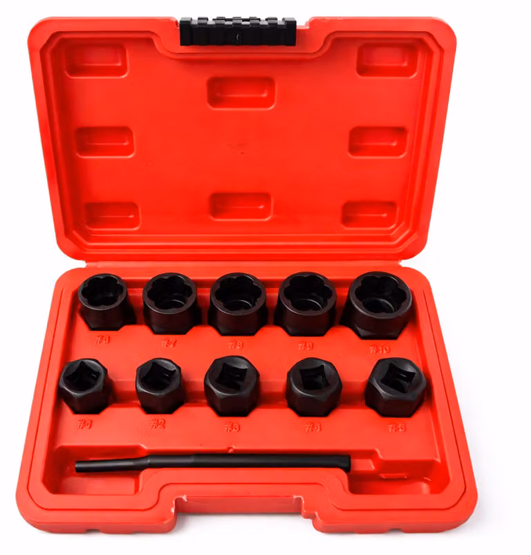 Set bussole per rimozione viti e bulloni danneggiati,9–19 mm, 11 pezzi, Gebo Tools