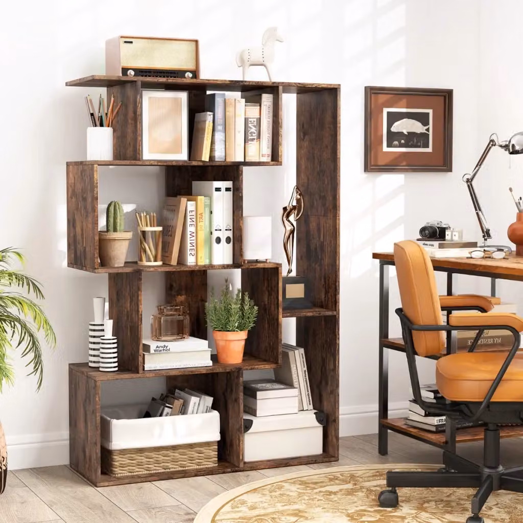Libreria geometrica aperta Design Mania con 6 cubi, colore marrone, struttura autoportante in legno e MDF con kit anti-ribaltamento, H: 119 cm, L: 80 cm, P: 30 cm – 2