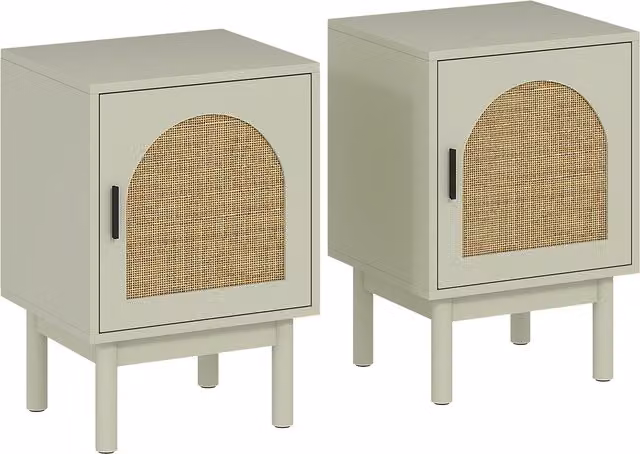 HOMCOM Set di 2 comodini, con anta in resina intrecciata, ripiano regolabile 40 x 35 x 58 cm, verde chiaro   Aosom Italy