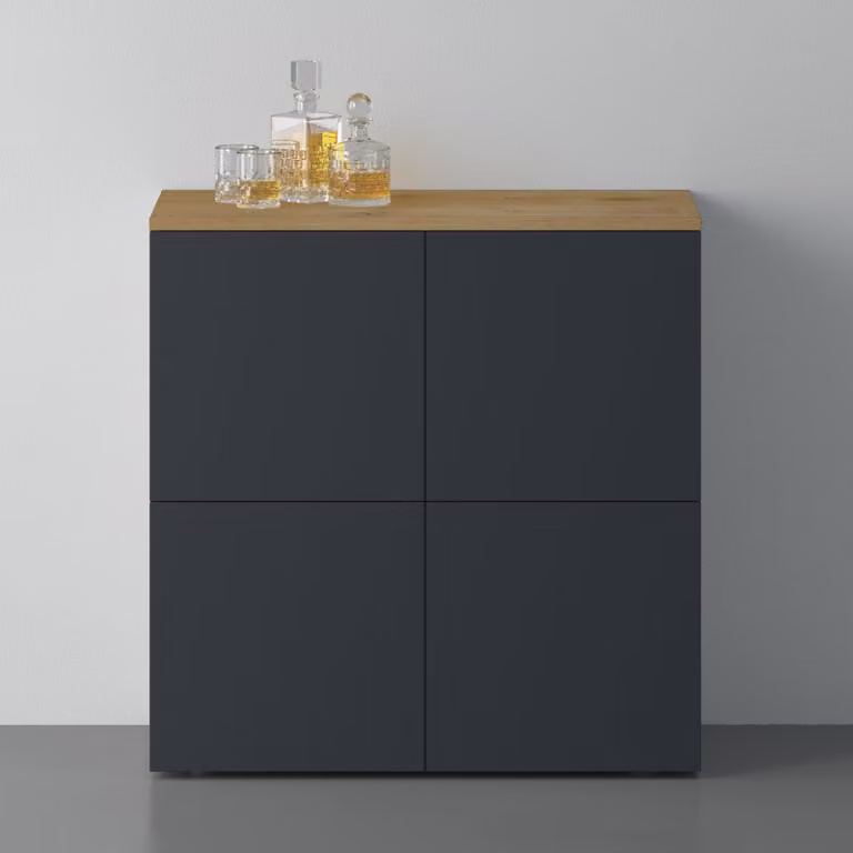 doporro Mobile Organizzatore Credenza Buffet in Legno con 4 Ante Push-to-Open e Soft-Close per Soggiorno, Sala da Pranzo o Ingresso, 76x36,4x76 cm Marrone chiaro e Antracite opaco Schrank04