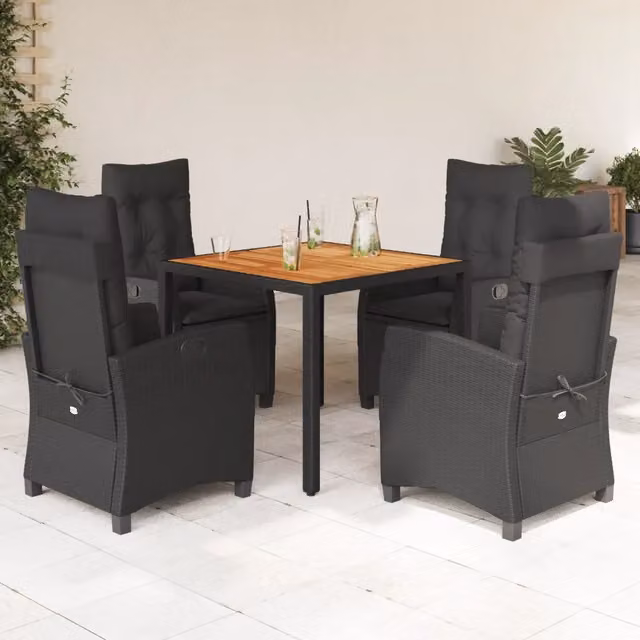 Set da Pranzo da Giardino Moderno vidaXL in Polyrattan e Legno di Acacia Nero con 5 Pezzi