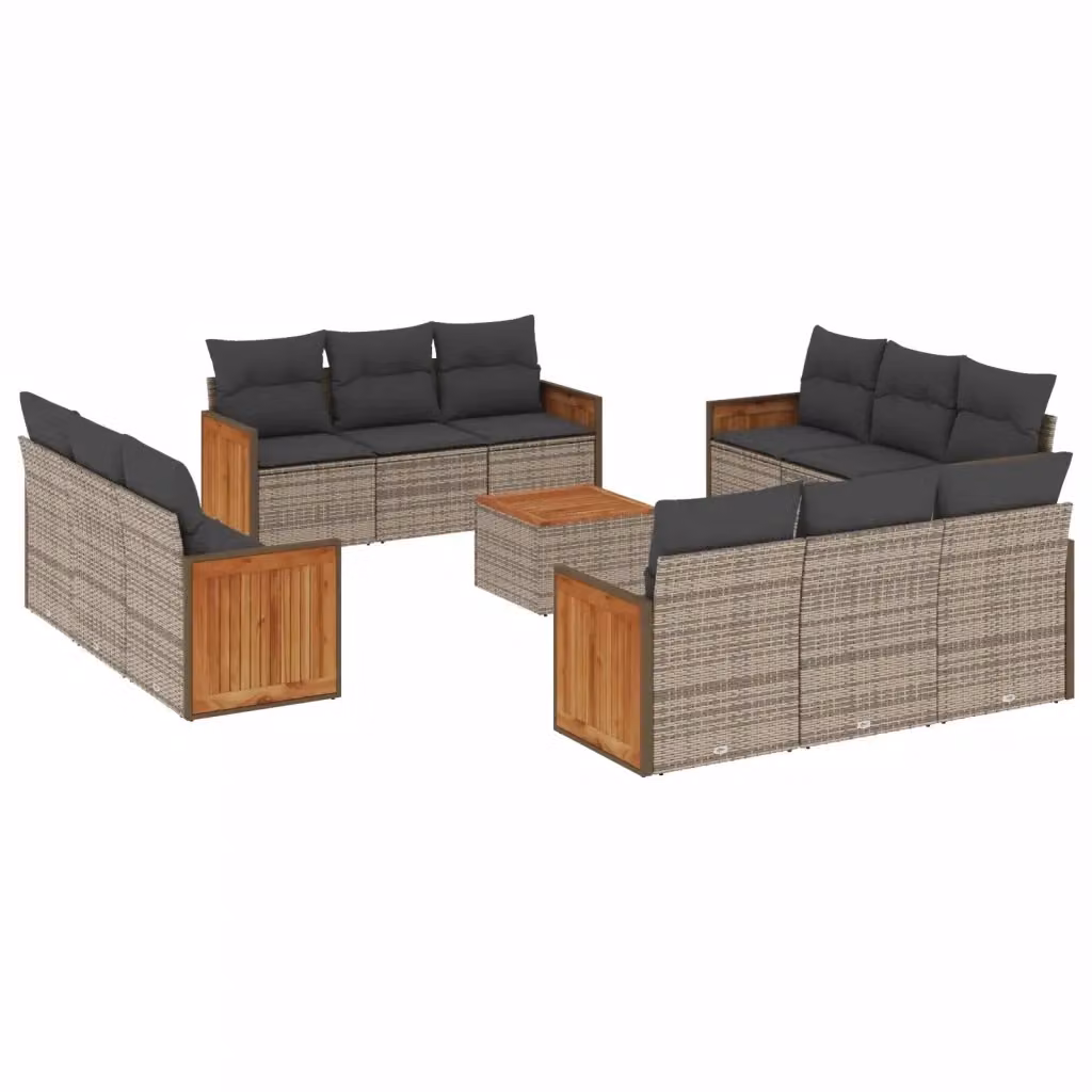 Set di divani da giardino vidaXL 13 pezzi in polyrattan grigio con cuscini e tavolino da esterno – 2