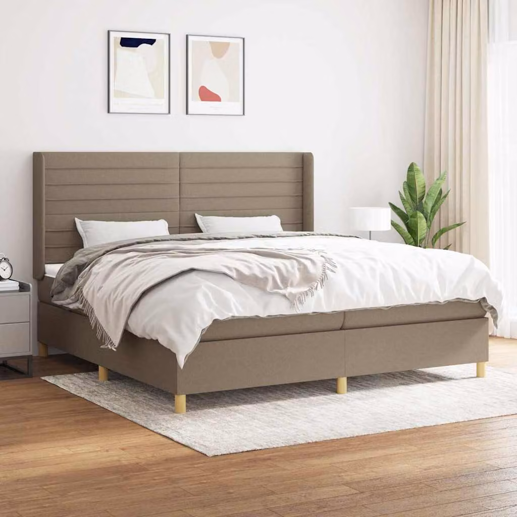 vidaXL Giroletto a Molle con Materasso Ibrido in Tessuto Beige e Bianco L/P/H: 203 x 203 x 128 cm – 1