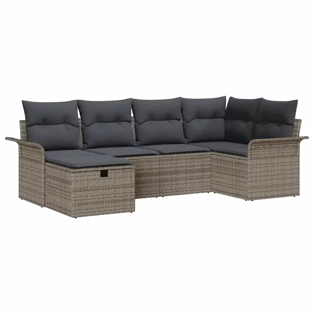Set Divano da Giardino a L con Ottoman vidaXL, 6 Pezzi, Colore Grigio, in Rattan e Metallo con Cuscini Inclusi – 2
