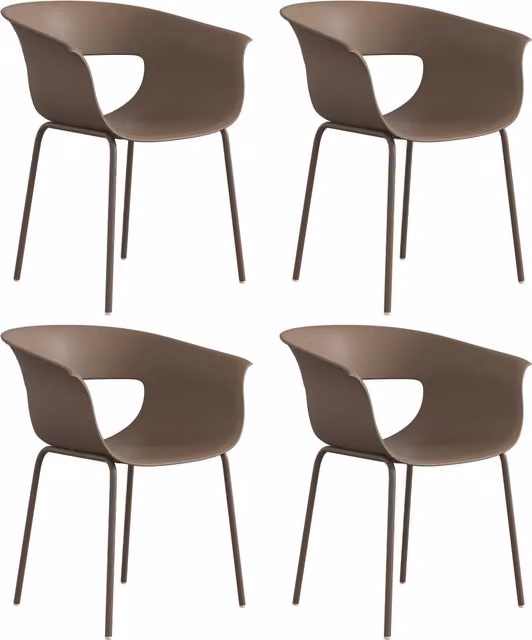 Set di 4 sedie da giardino XYLO marroni con braccioli, design moderno ed ergonomico, resistenti alle intemperie