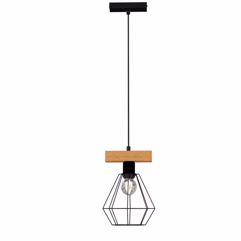Lampada a sospensione Vastra, nero opaco e legno chiaro, 1xE27x15W, metallo, dimensioni: 110x20x19 cm, IP20, Luminex