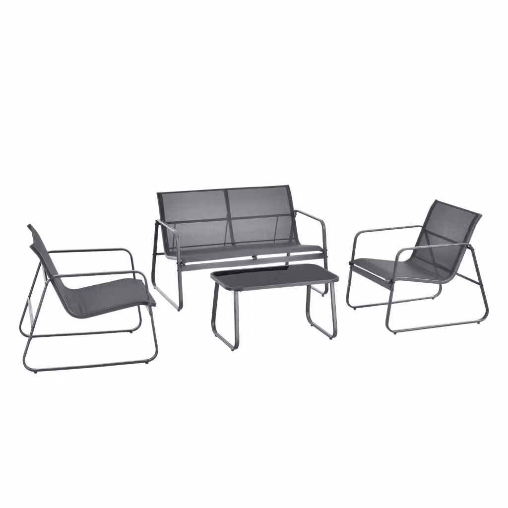 Set Salottino da Esterno Anzi casa.pro con Divano a 3 Posti, Divano a 2 Posti, Poltrona Lounge e Tavolino, Colore Grigio e Nero con Cuscini Inclusi – 2
