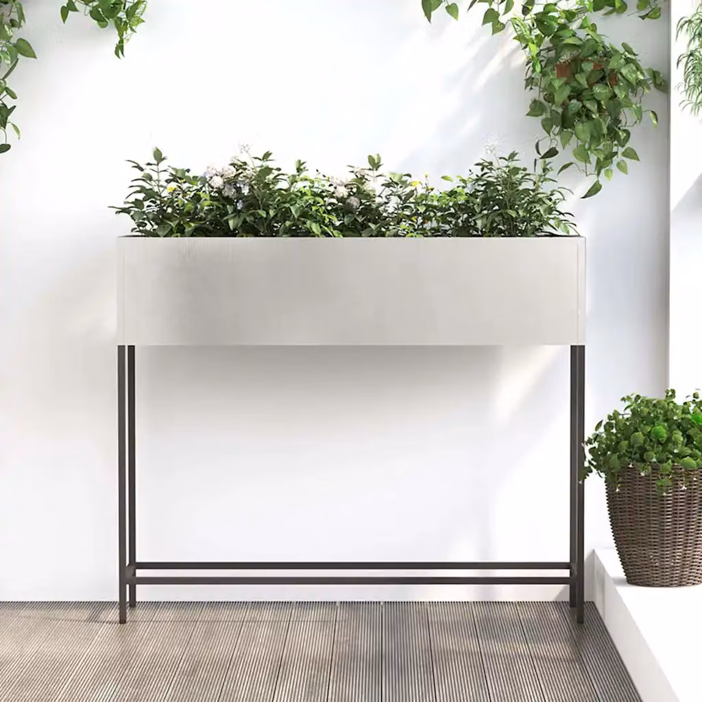vidaXL Vaso da Giardino Rialzato in Acciaio Inox Argento L 100 cm x P 26 cm x H 82 cm
