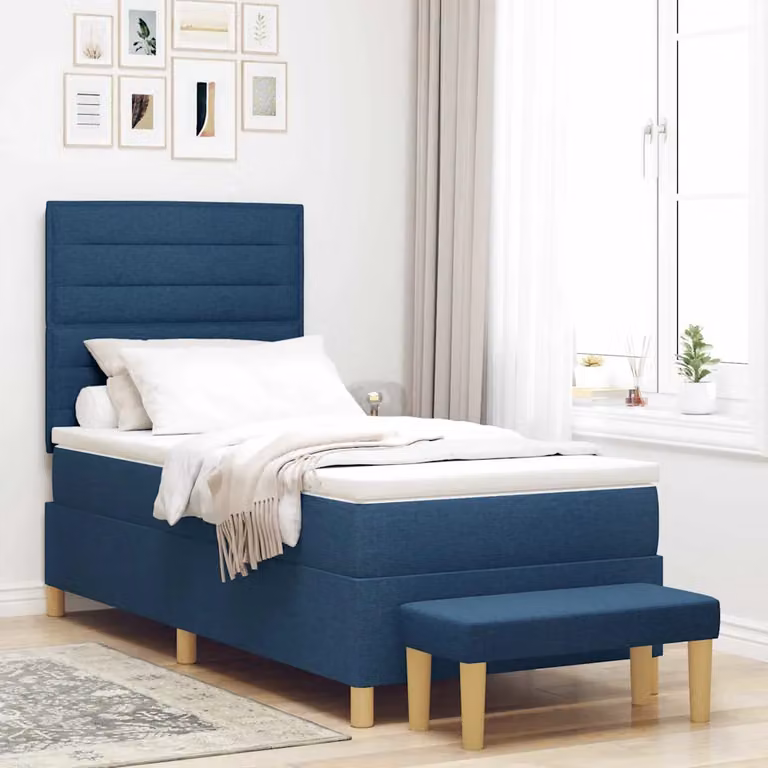 Letto a molle con testiera vidaXL in tessuto blu L 200 cm x P 90 cm x H 128 cm