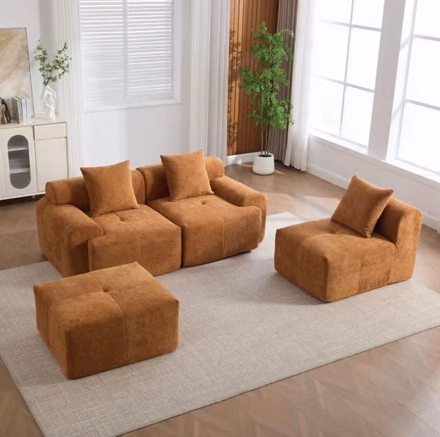 Divano angolare modulare 268x174x81 cm arancione, 4 moduli in tessuto a coste