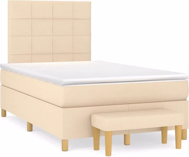 Letto Ibrido vidaXL con Materasso a Molle in Tessuto Beige e Bianco, Struttura in Legno di Pino e MDF, L: 123 cm, P: 193 cm, H: 128 cm