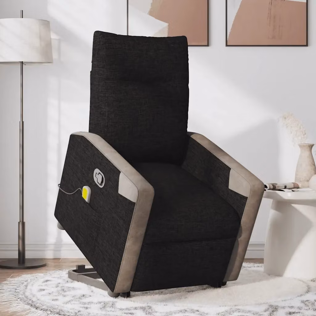 Poltrona Alzapersona Reclinabile con Massaggio vidaXL in Tessuto Grigio e Nero per Senior – 2
