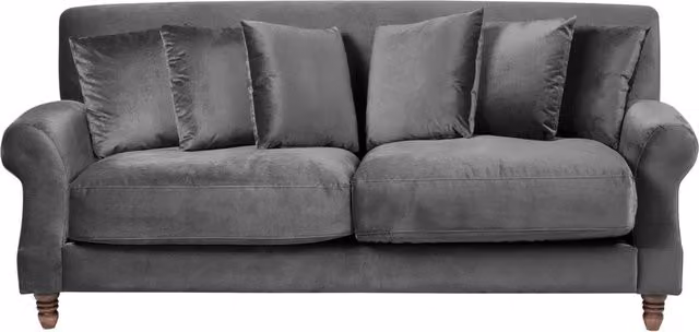 Divano a 2 posti BELIANI in velluto grigio con 6 cuscini e gambe in legno L: 186 cm, P: 82 cm, H: 76 cm