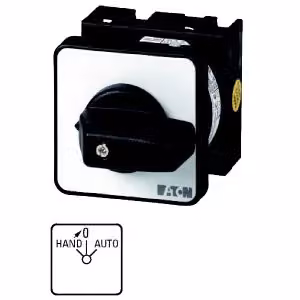 Commutatore Eaton, T0, 20 A, da incasso, 2 moduli, contatti: 4, con funzione a pulsante MANUALE, 45°, a pulsante/con arresto, MANUALE 0-AUTOMATICO, codice articolo 15435 003191