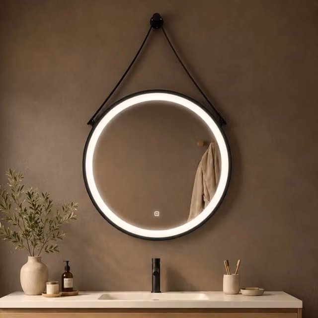 Specchio tondo retroilluminato LED OGOMONDO nero con interruttore touch e regolazione luminosità, Ø 50 cm