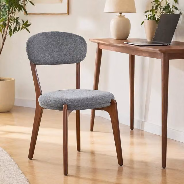 Set di 2 sedie da pranzo in tessuto di lino grigio con struttura in metallo e linee arrotondate 84 × 55;5 × 48;5 cm