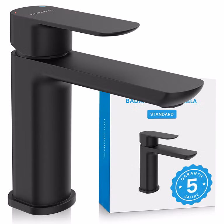 Miscelatore per bagno Mizarela - nero opaco | Miscelatore standard per bagno dal design classico - Rubinetto per lavabo da appoggio