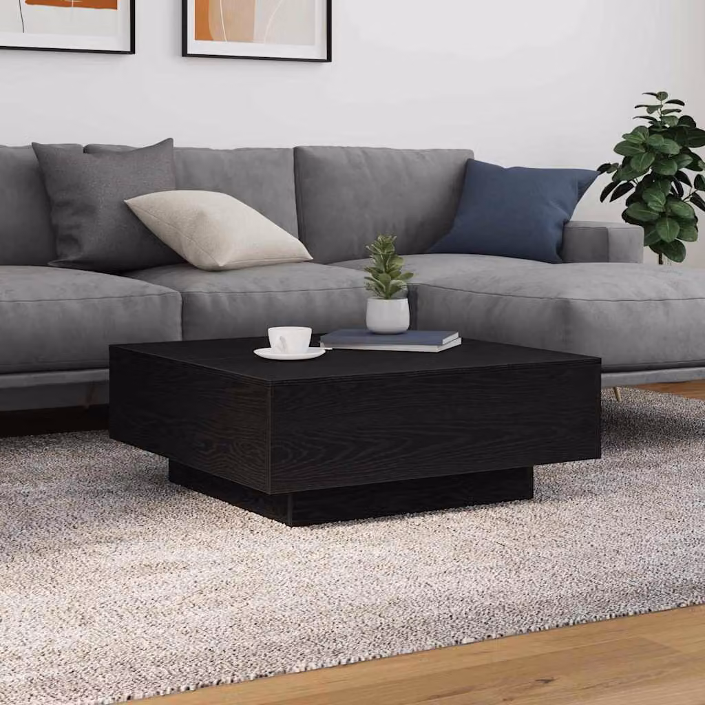 Tavolino da soggiorno moderno vidaXL in legno ingegnerizzato Rovere Nero L: 80 cm, P: 80 cm, H: 31 cm
