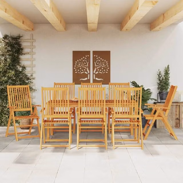 Set da pranzo da giardino vidaXL in legno di acacia marrone, 9 pezzi, L: 180 cm, P: 90 cm, H: 75 cm